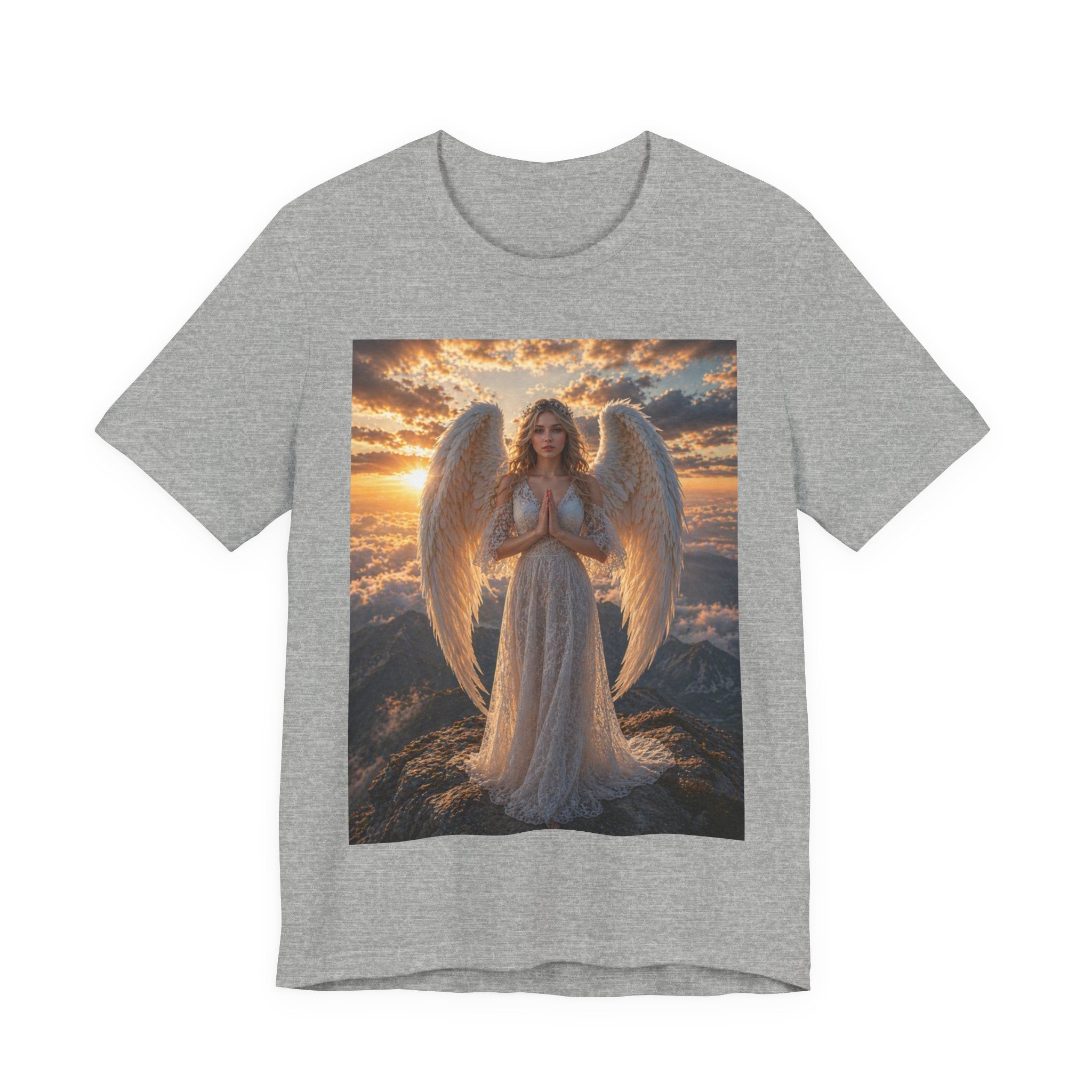 Angel Wings T-Shirt — Serene Praying Angel Graphic Tee for Spiritual & Religious Gifts