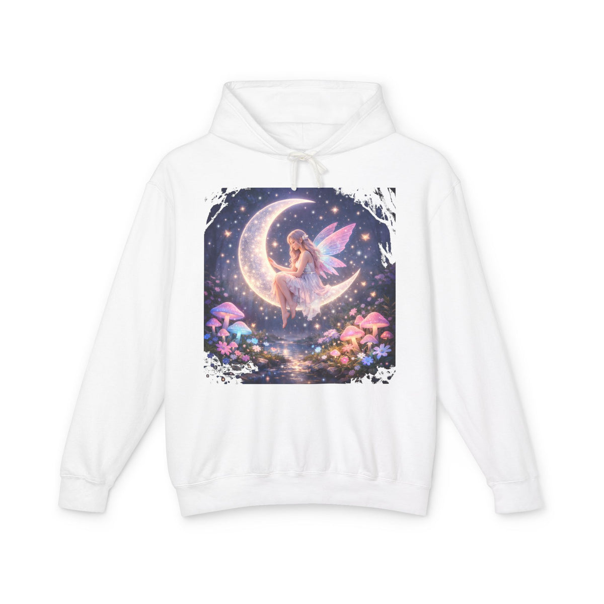 Fairy on the Moon Hoodie — Magical Mushroom Night Sky Pullover