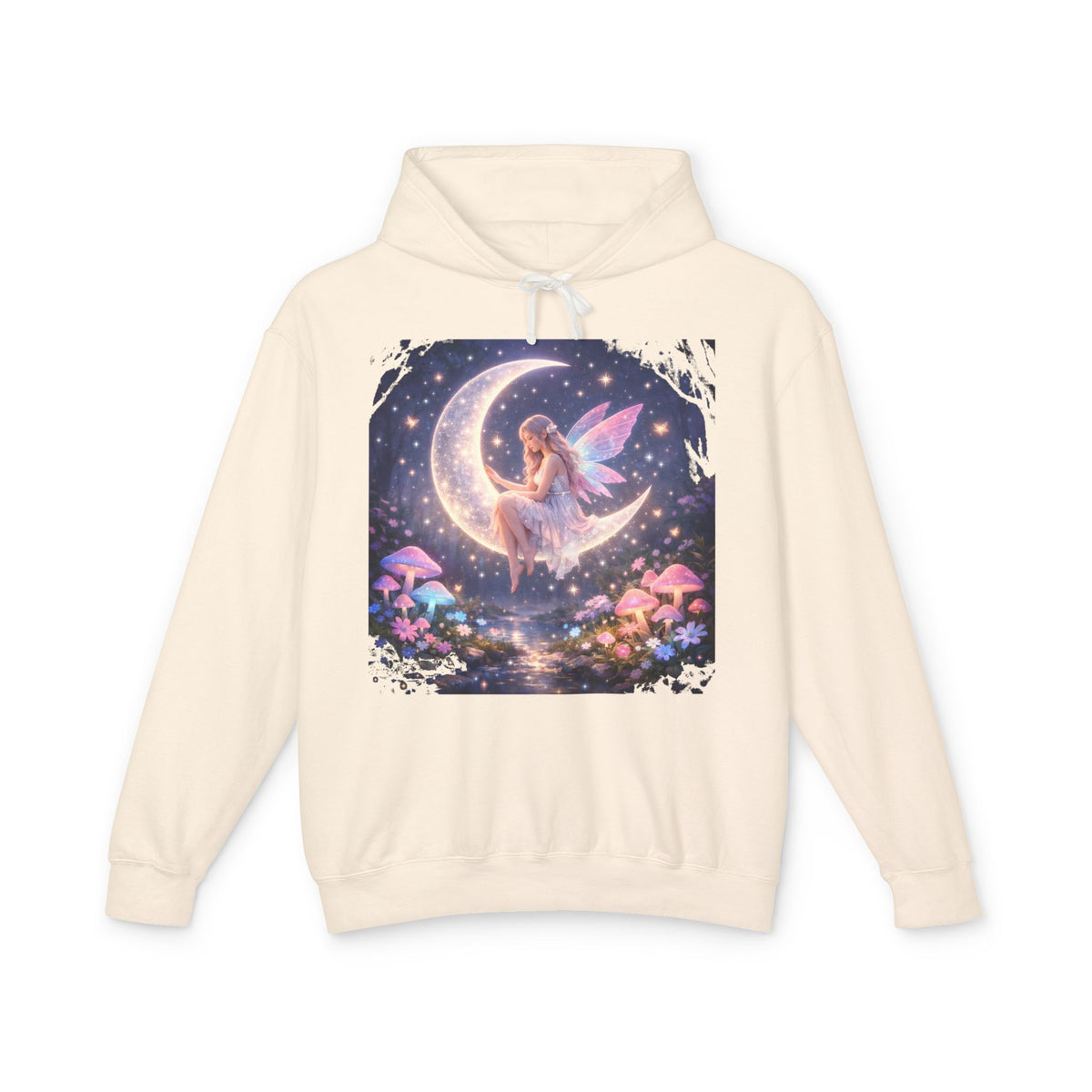 Fairy on the Moon Hoodie — Magical Mushroom Night Sky Pullover