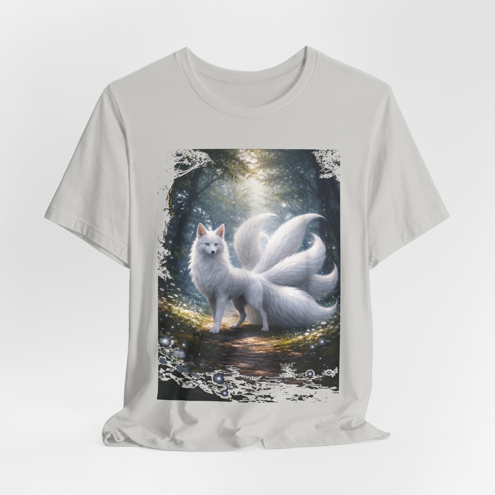 Nine-Tailed Fox Fantasy T-Shirt — Mystical White Kitsune Forest Tee
