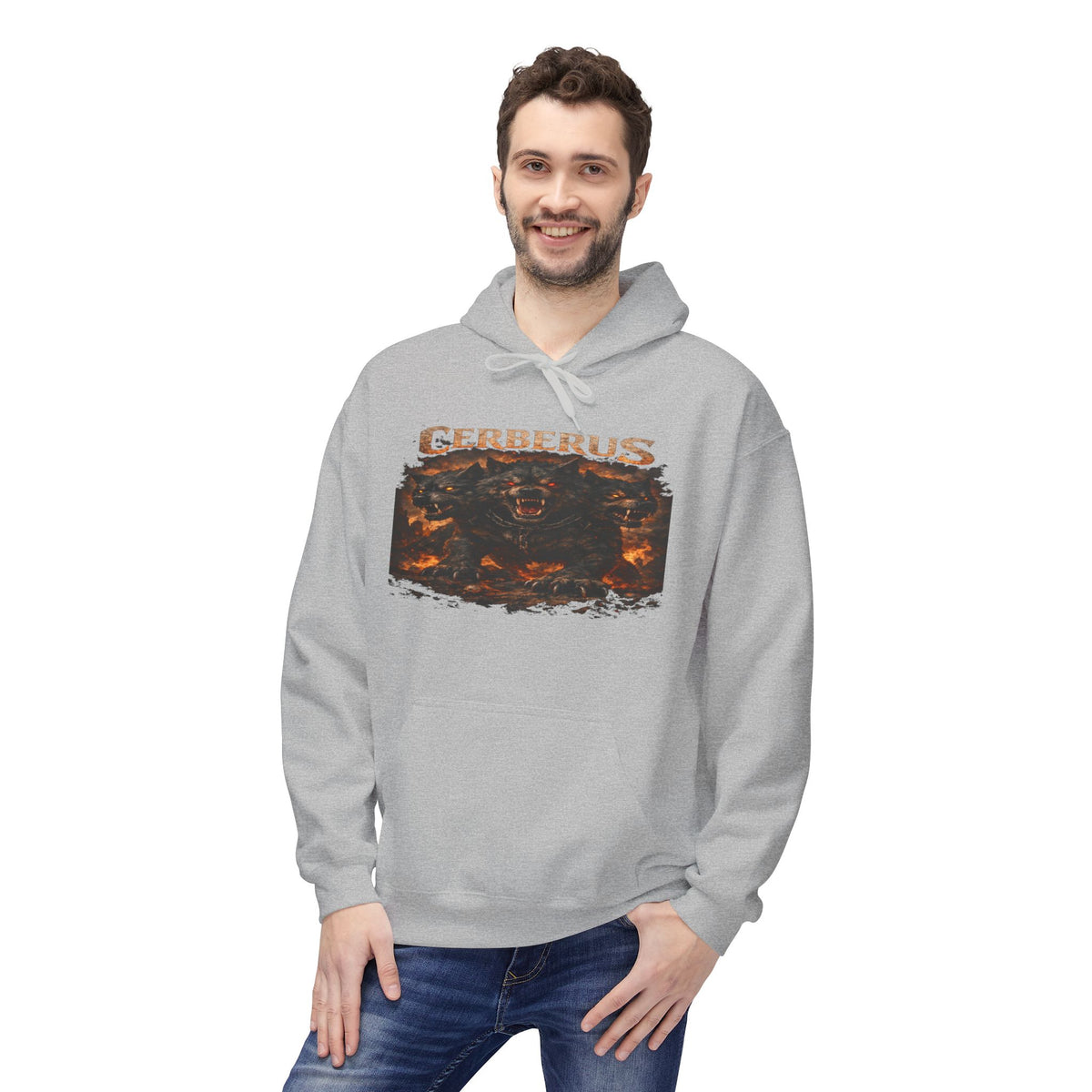 Gerberus Mythic Dog Hoodie — Fiery Cerberus Graphic Sweatshirt