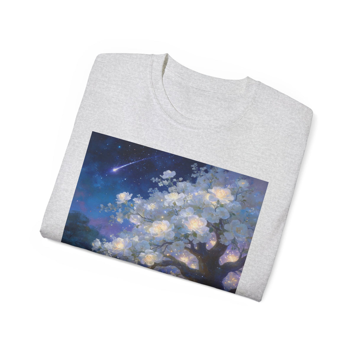Unicorn Mystic Night Sheep Cotton Tee — Dreamy Moonlit Tree Art T-Shirt