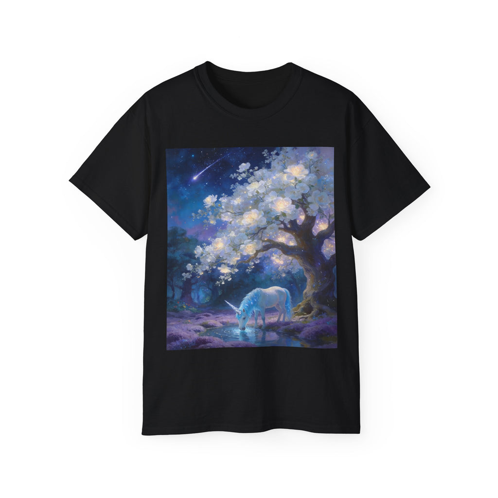 Unicorn Mystic Night Sheep Cotton Tee — Dreamy Moonlit Tree Art T-Shirt