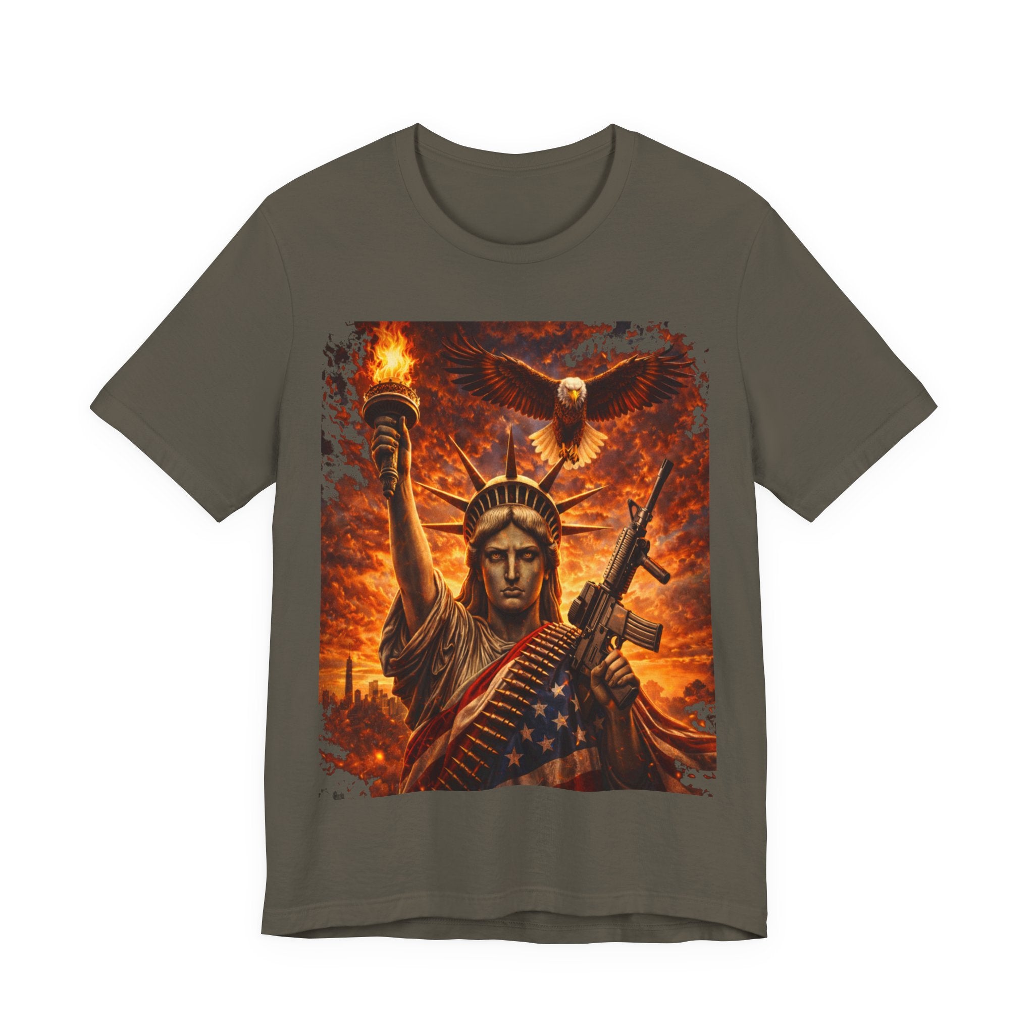 USA Liberty T-Shirt — Statue of Liberty with Eagle & Flag Graphic