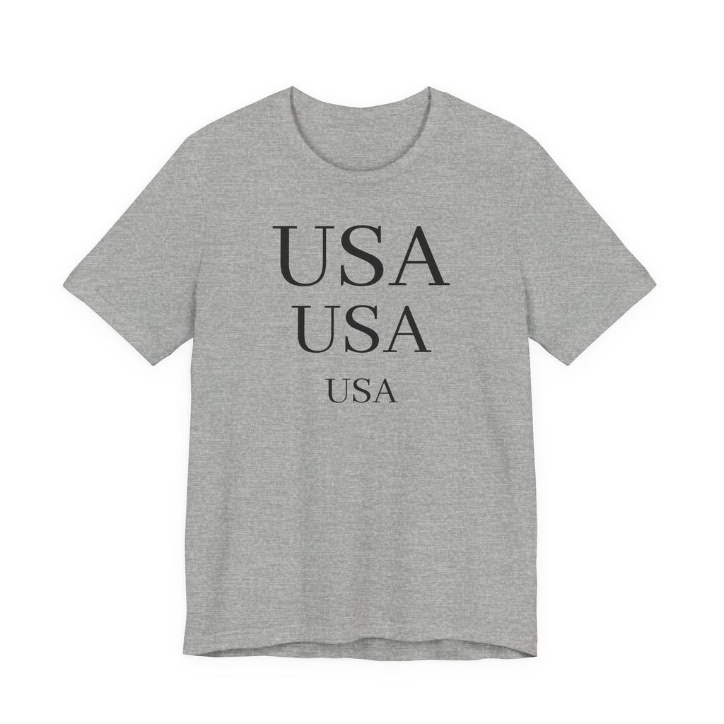 USA Minimalist Tee — Patriotic Text Graphic T-Shirt