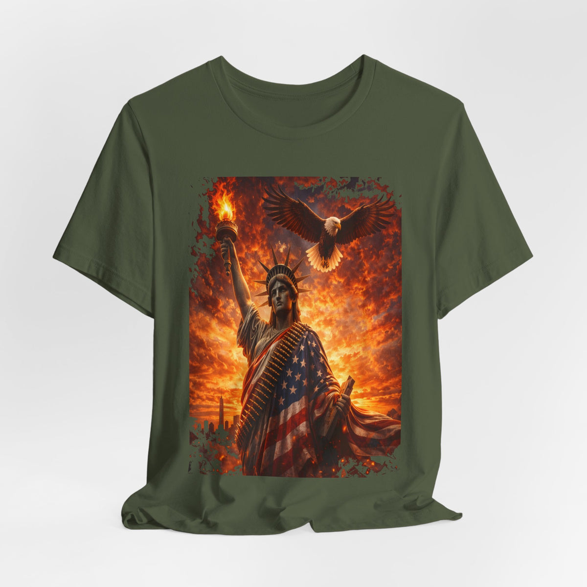 Liberty & Pride T-Shirt — Statue of Liberty with American Flag and Dove