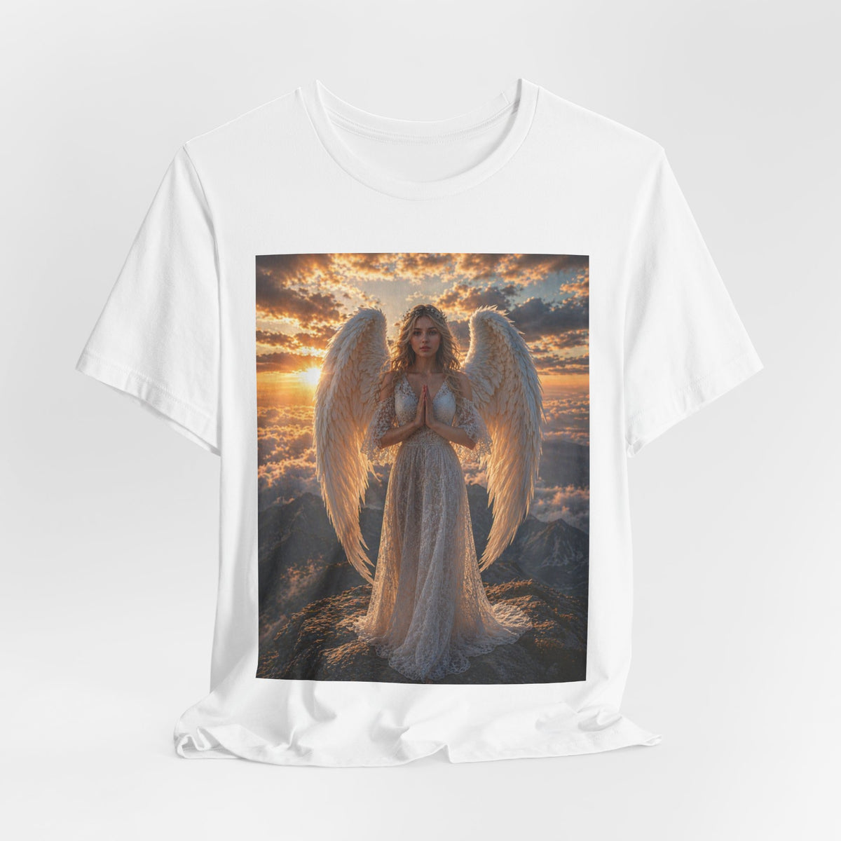 Angel Wings T-Shirt — Serene Praying Angel Graphic Tee for Spiritual & Religious Gifts