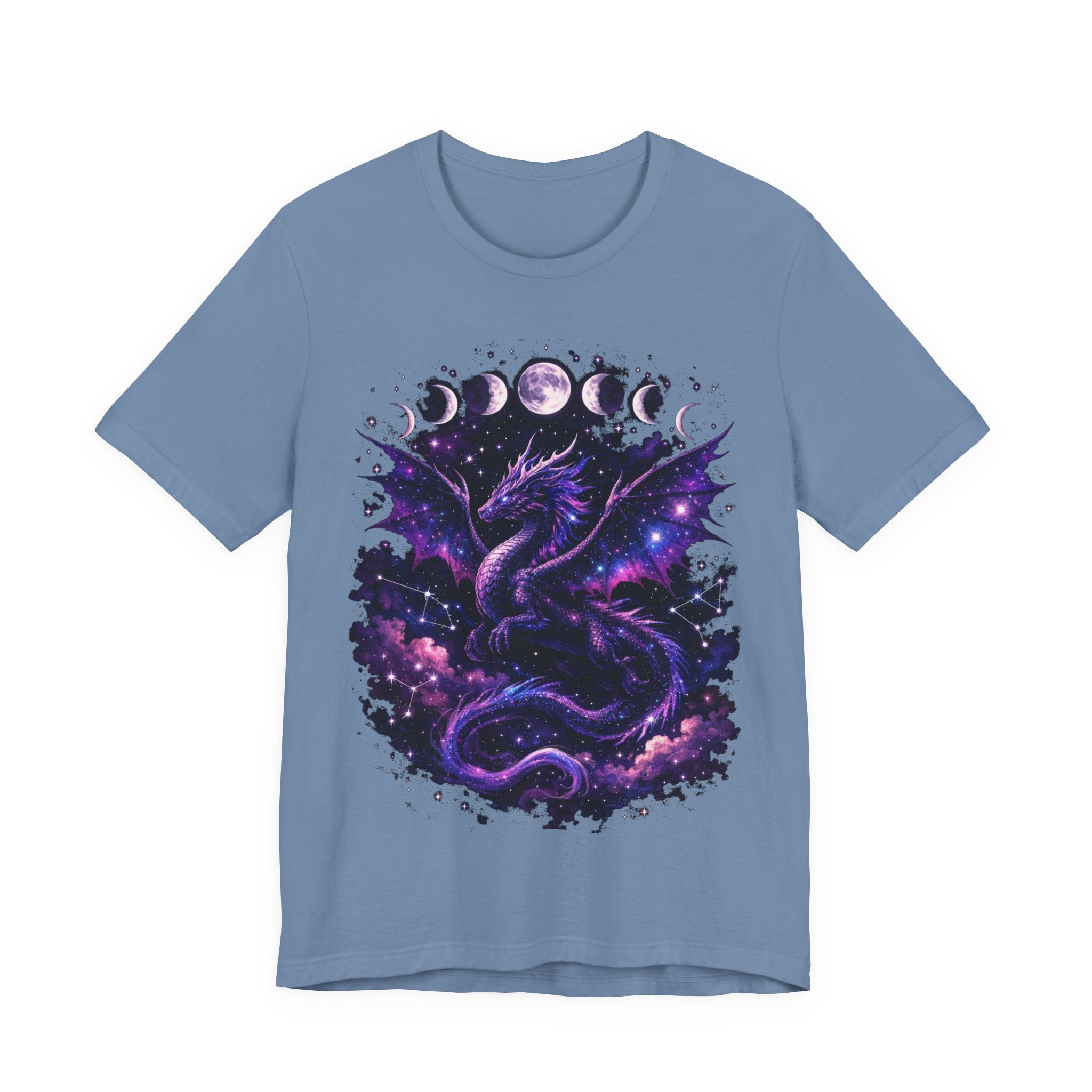 Celestial Moonphase Dragon T-Shirt — Purple Galaxy Fantasy Tee