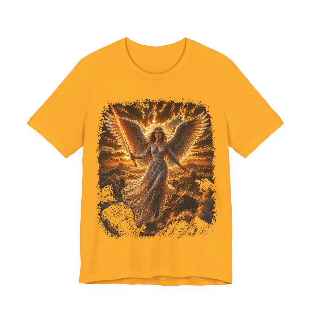 Angel Wings Graphic Tee — Fiery Guardian Angel Design