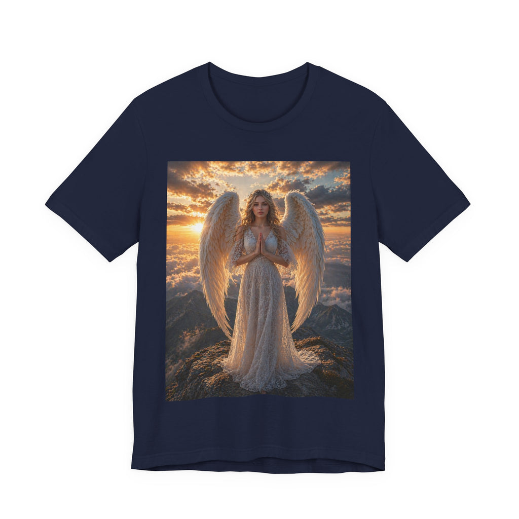 Angel Wings T-Shirt — Serene Praying Angel Graphic Tee for Spiritual & Religious Gifts
