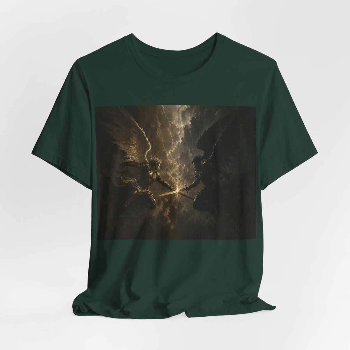 Angel Battle Graphic Tee — Dark Mythic Winged Warriors Shirt