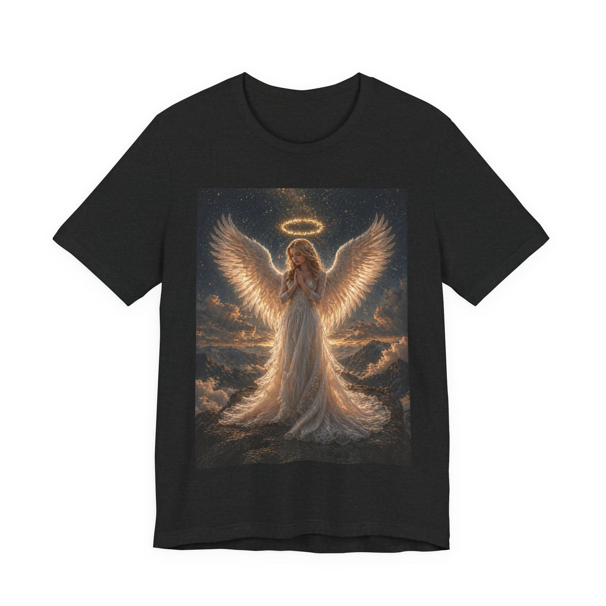Angel Wings Graphic Tee — Glowing Halo Spiritual T-Shirt