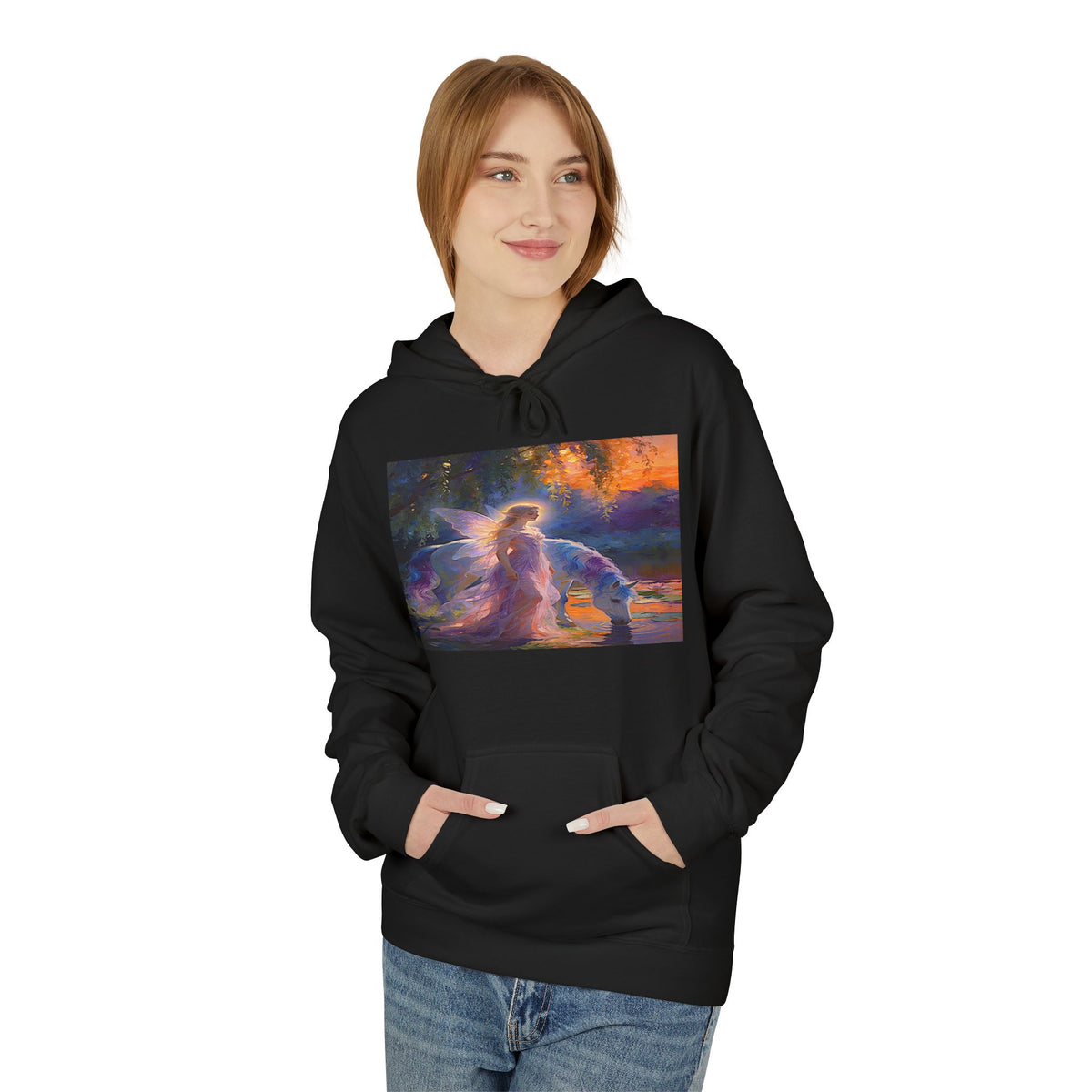 Unicorn Fairy Cotton Hoodie — Cosmic Cat Art Pullover