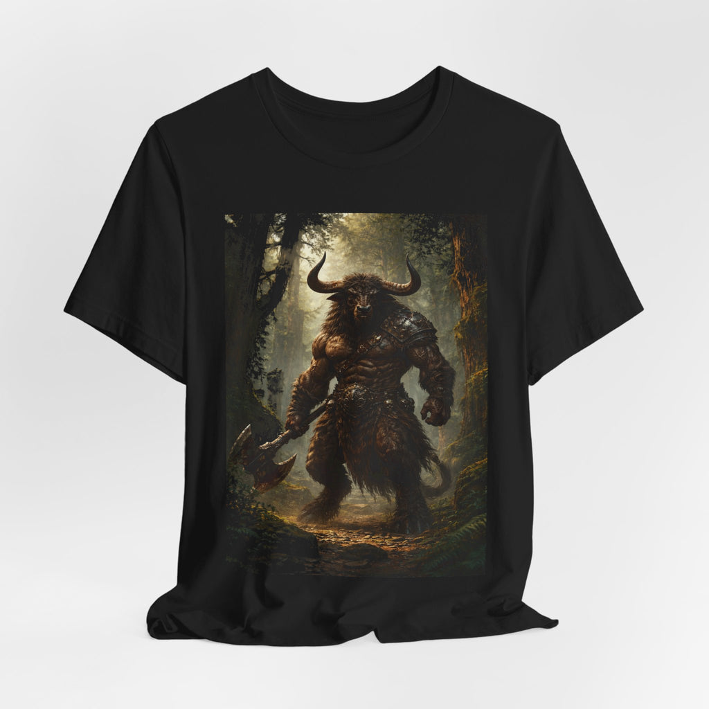 Minotaur Forest Warrior T-Shirt — Mythic Fantasy Creature Graphic Tee