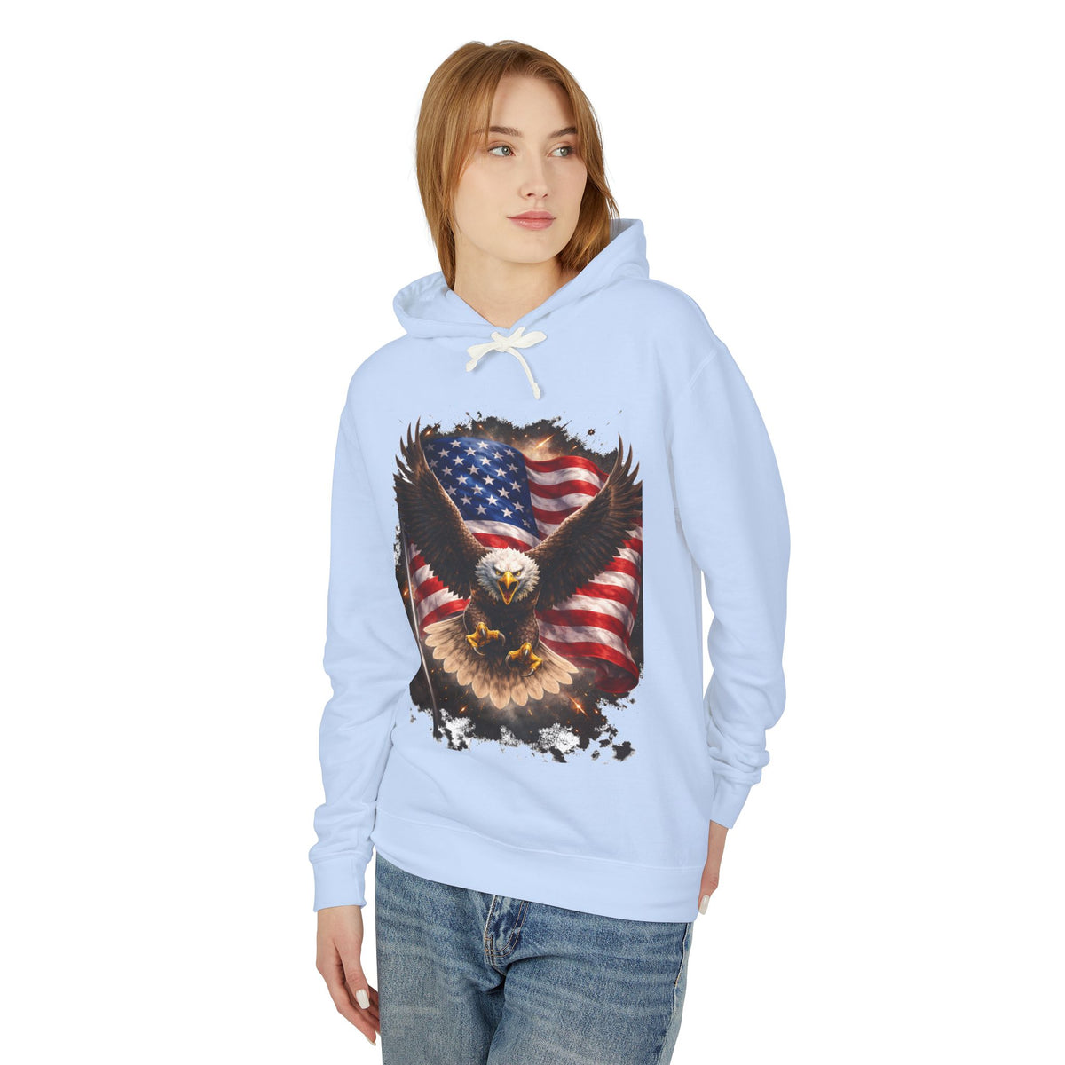American Eagle Flag Hoodie — Patriotic Bald Eagle sweatshirt for 4th of July & Veterans