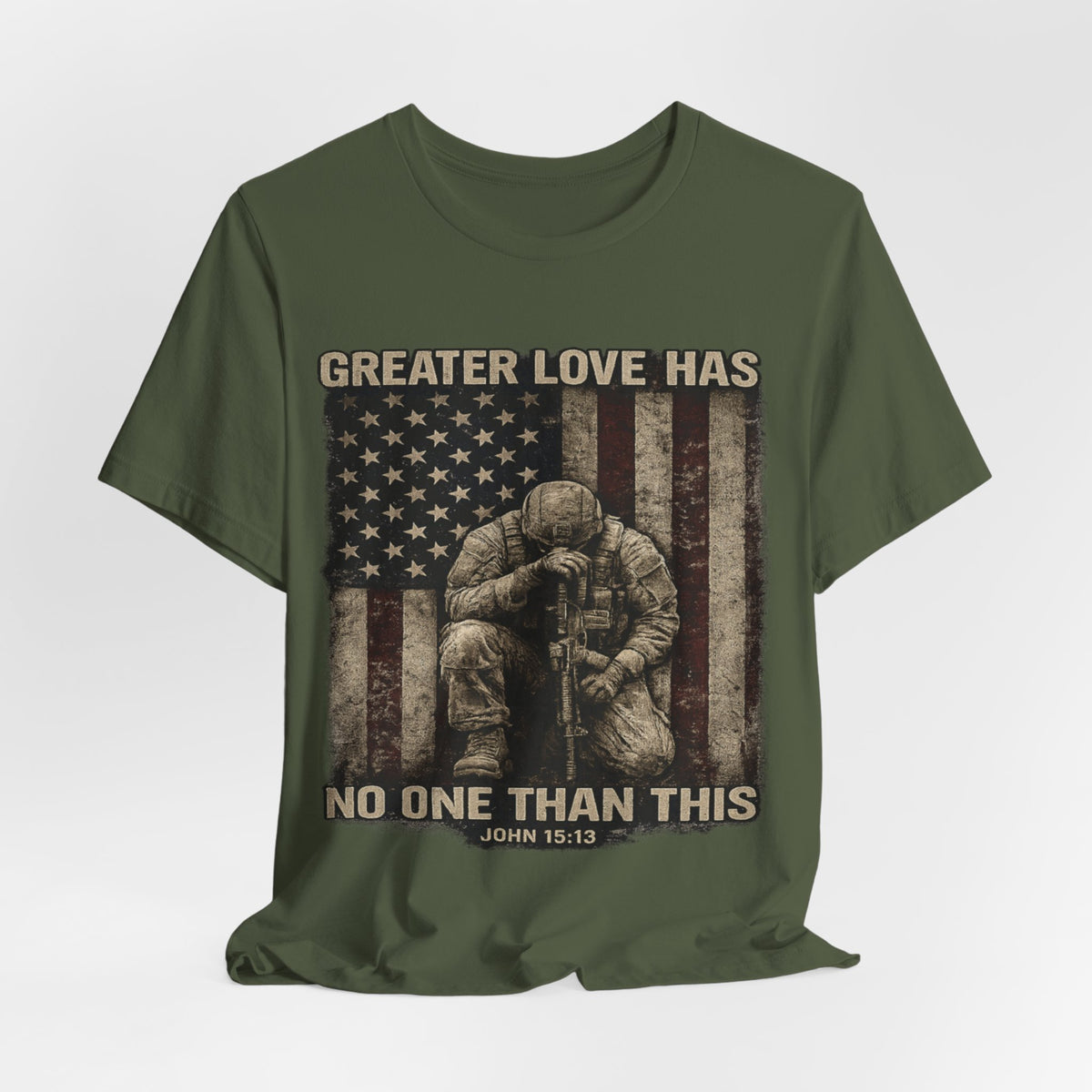 Military Tribute T-Shirt — "Greater Love Has No One Than This" Patriotic Veteran Tee