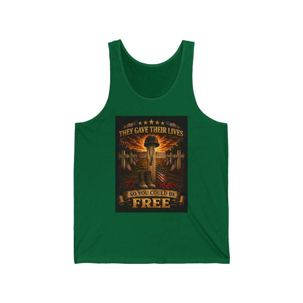 Memorial Crosses Tank Top – "They Gave Their Lives So You Could Be Free" Patriotic Veteran Tank