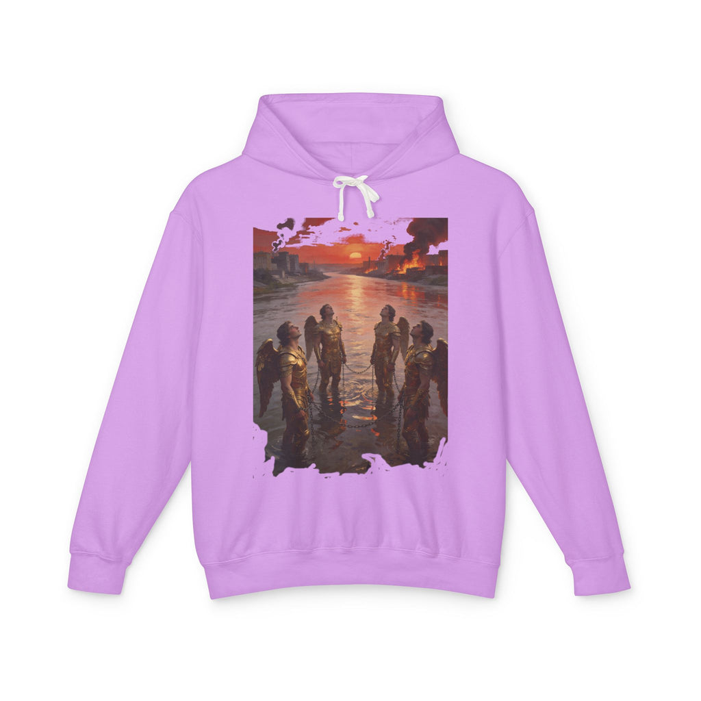 Revelation 9 reveals four fallen angels bound in the Euphrates River  Crew Hooded Sweatshirt