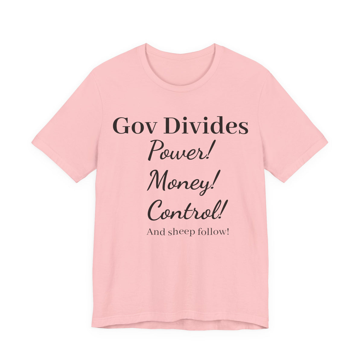 Gov Divides T‑Shirt – "Gov Divides: Power! Money! Control!" Political Statement Tee
