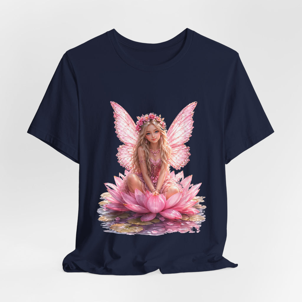 Pink Lotus Fairy T-Shirt — Floral Fairy Sitting on Lotus Graphic Tee