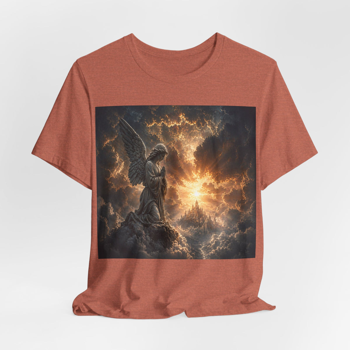 Angel in Storm Graphic Tee — Dramatic Celestial Art T-Shirt