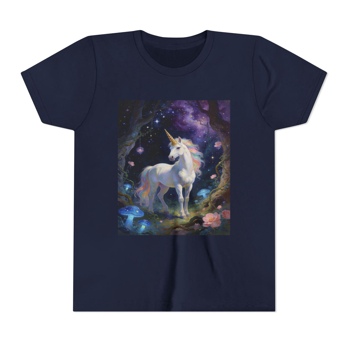 Youth Unicorn Tee — Magical Night Forest Unicorn Graphic Shirt