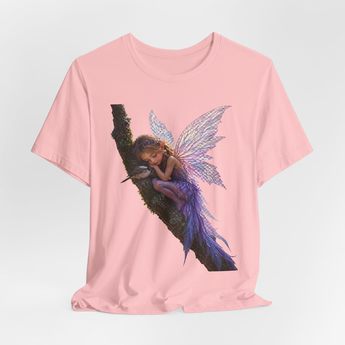 Fairy Sleeping on Branch T-Shirt — Magical Purple Fairy Tee for Women & Girls