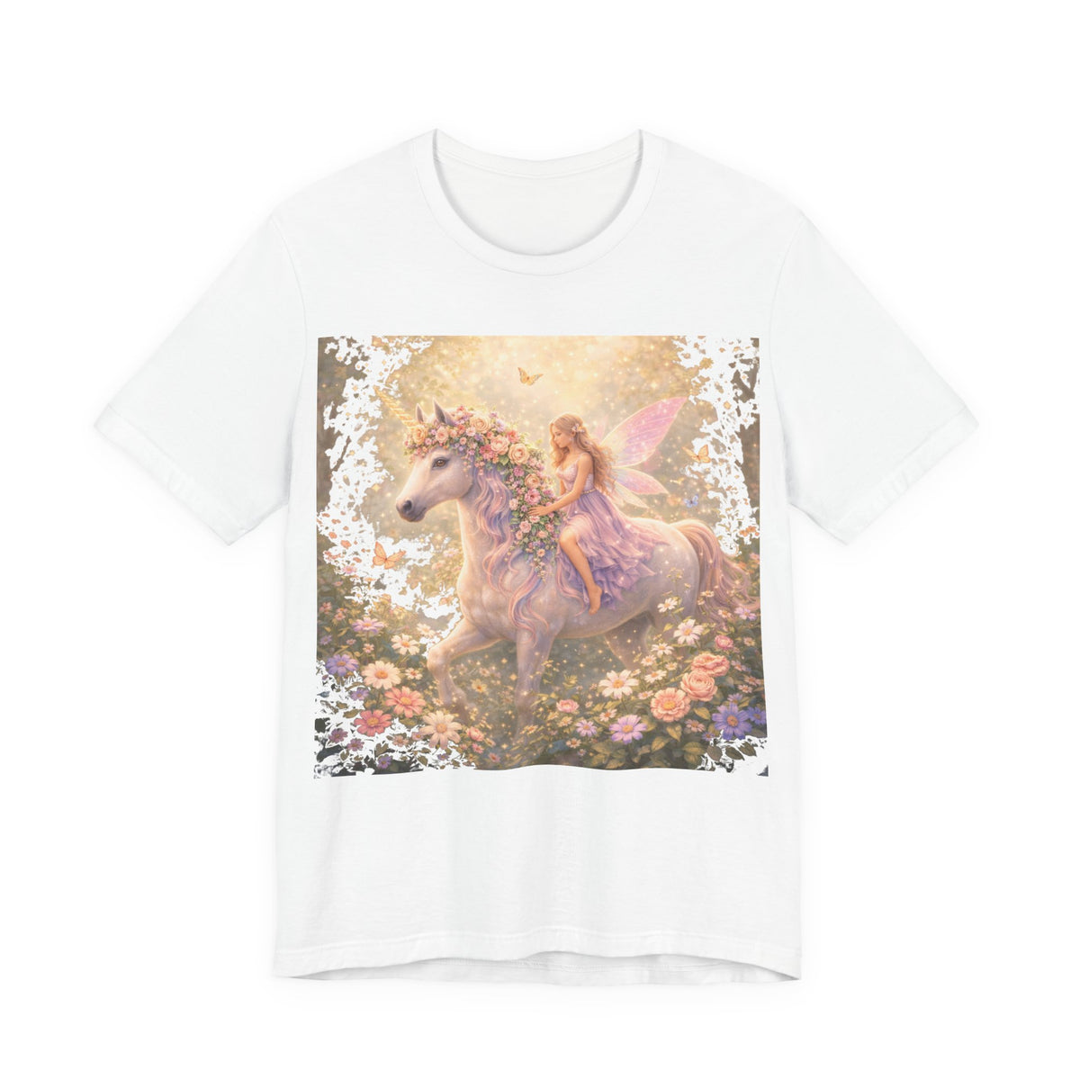 Fairy and Unicorn Tee — Whimsical Garden Fantasy T-Shirt