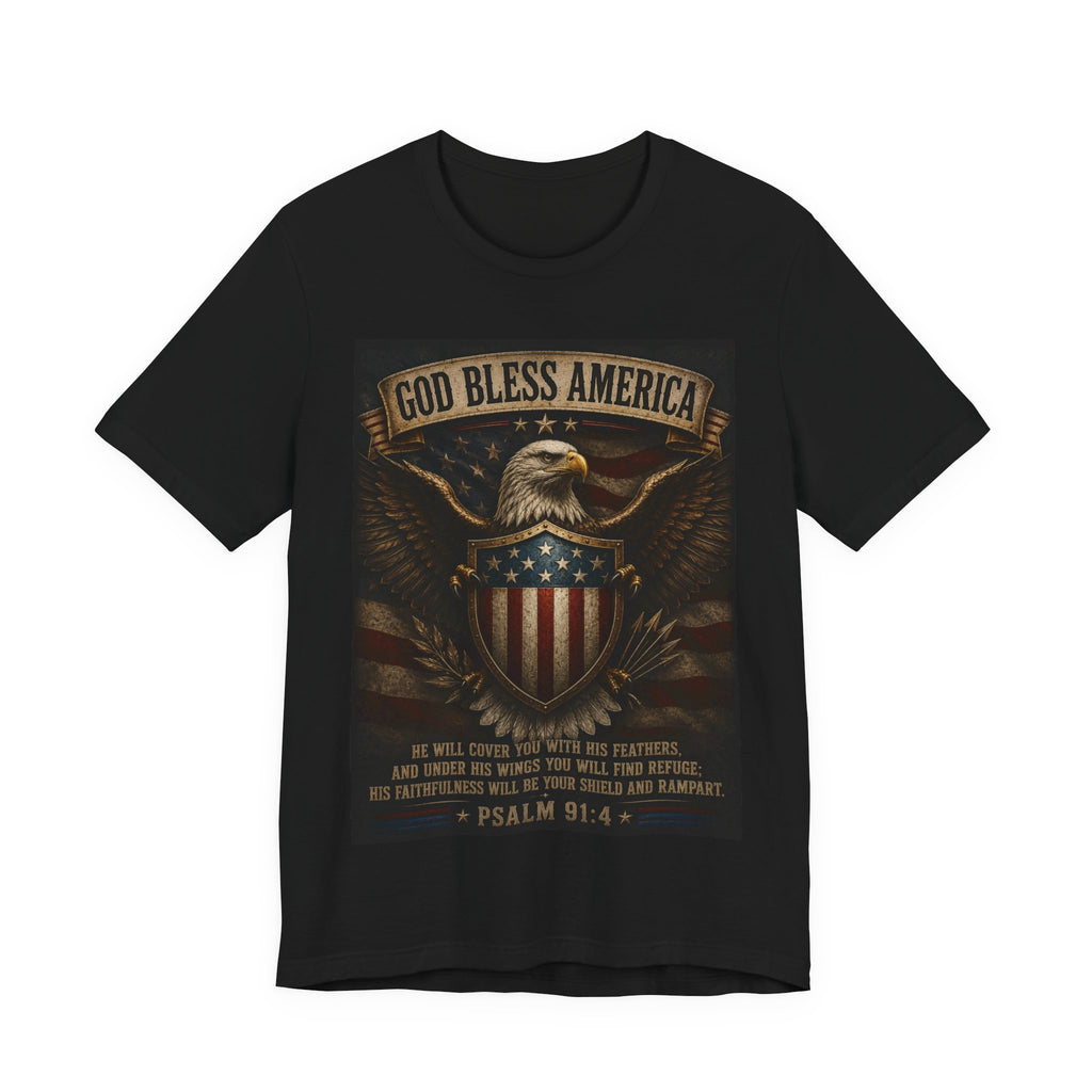God Bless America Eagle T-Shirt – Patriotic Psalm 91:4 Graphic Tee