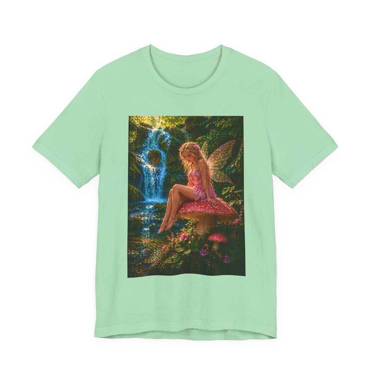 Fairy Garden T-Shirt – Enchanted Pink Fairy by Waterfall