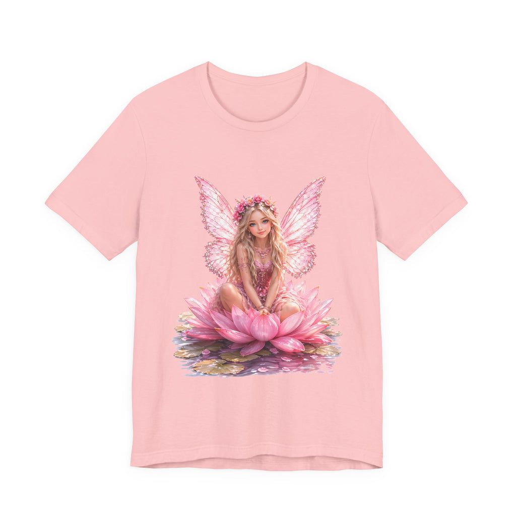Pink Lotus Fairy T-Shirt — Floral Fairy Sitting on Lotus Graphic Tee