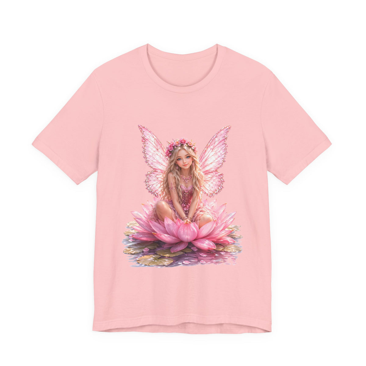Pink Lotus Fairy T-Shirt — Floral Fairy Sitting on Lotus Graphic Tee