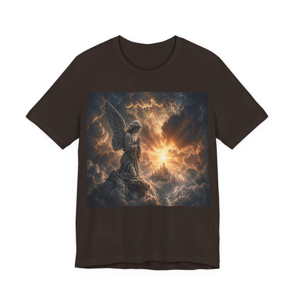 Angel in Storm Graphic Tee — Dramatic Celestial Art T-Shirt
