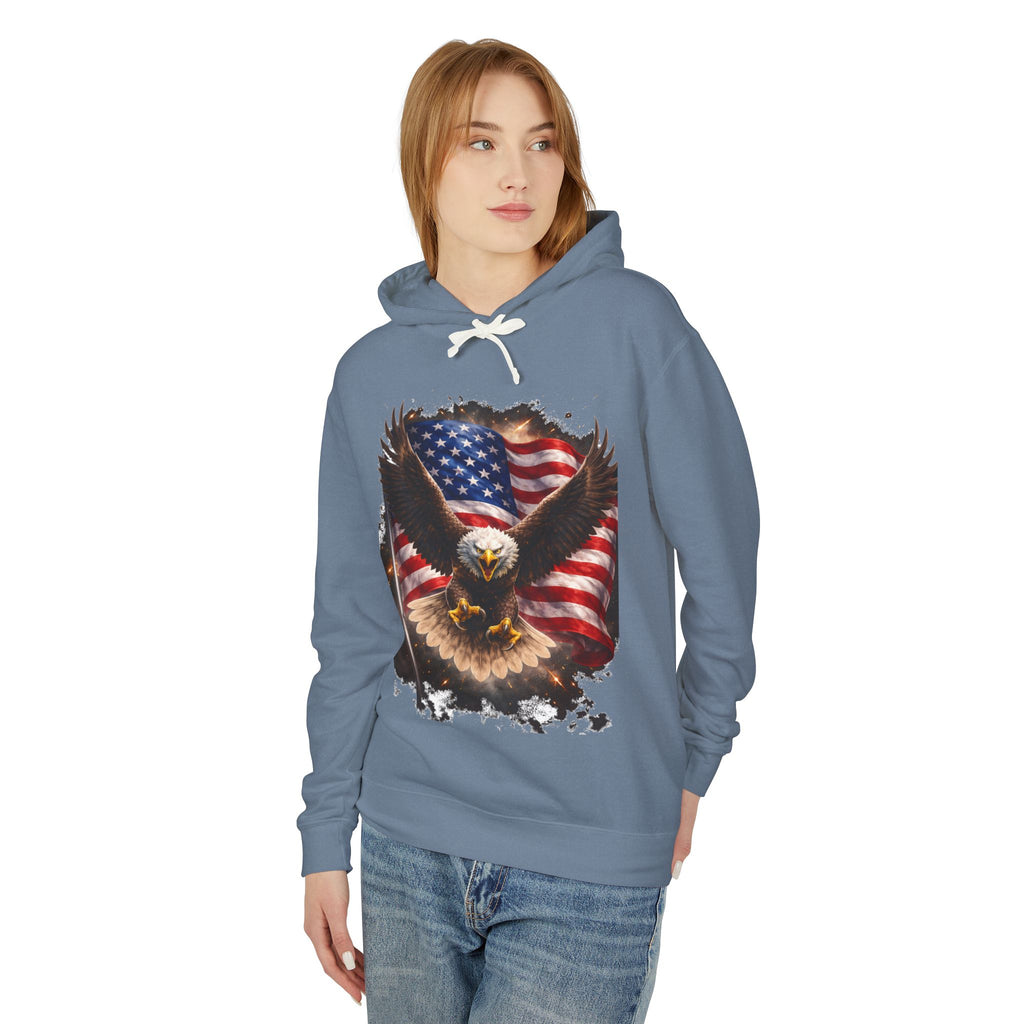 American Eagle Flag Hoodie — Patriotic Bald Eagle sweatshirt for 4th of July & Veterans