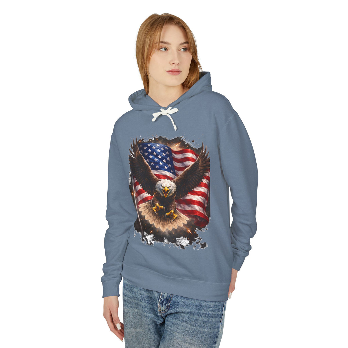 American Eagle Flag Hoodie — Patriotic Bald Eagle sweatshirt for 4th of July & Veterans
