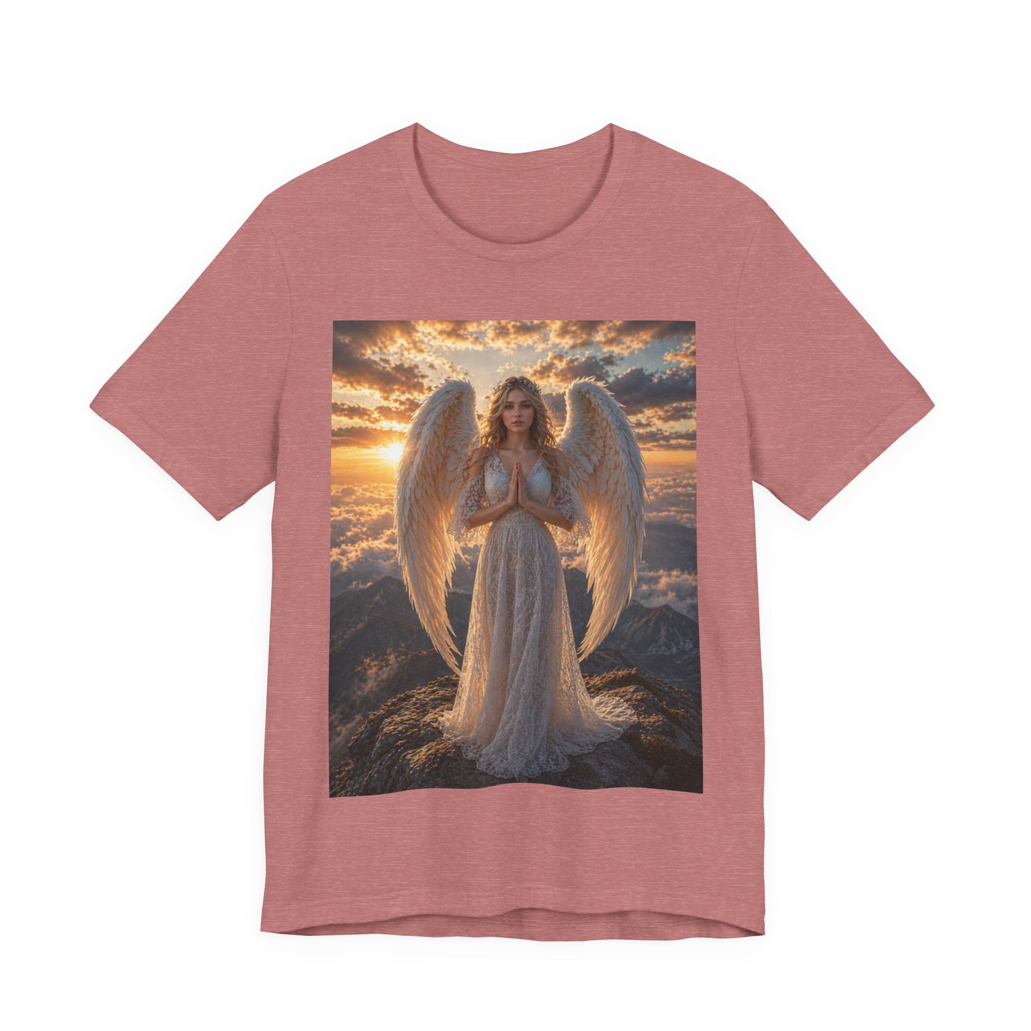 Angel Wings T-Shirt — Serene Praying Angel Graphic Tee for Spiritual & Religious Gifts
