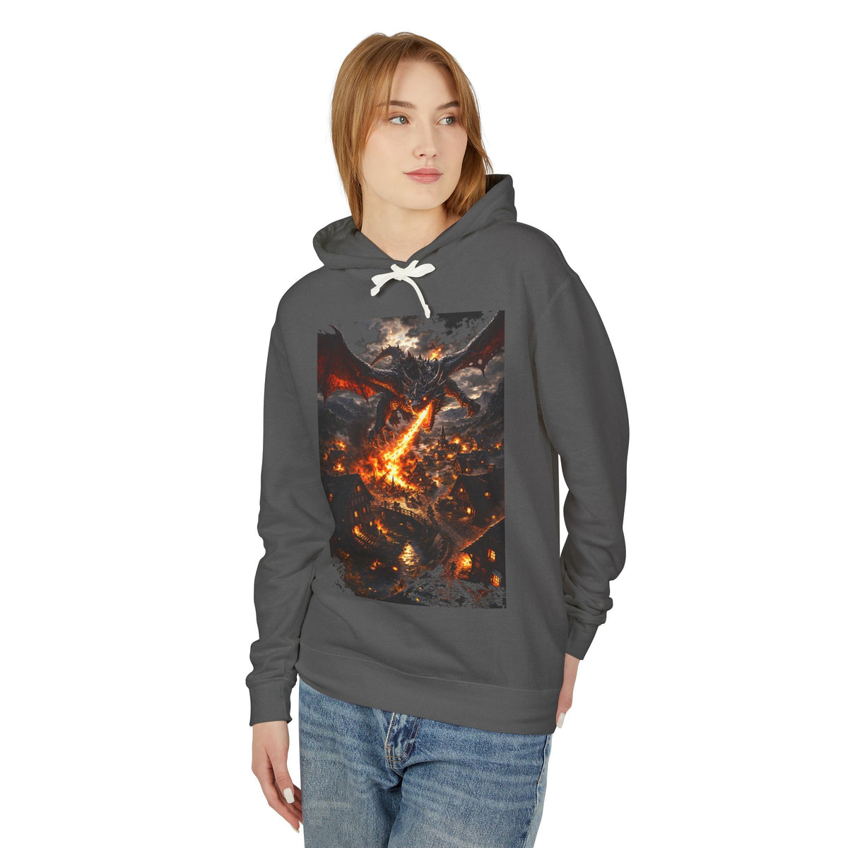 Dragon Fire Graphic Hoodie — Fantasy Lava Dragon Illustration Sweatshirt