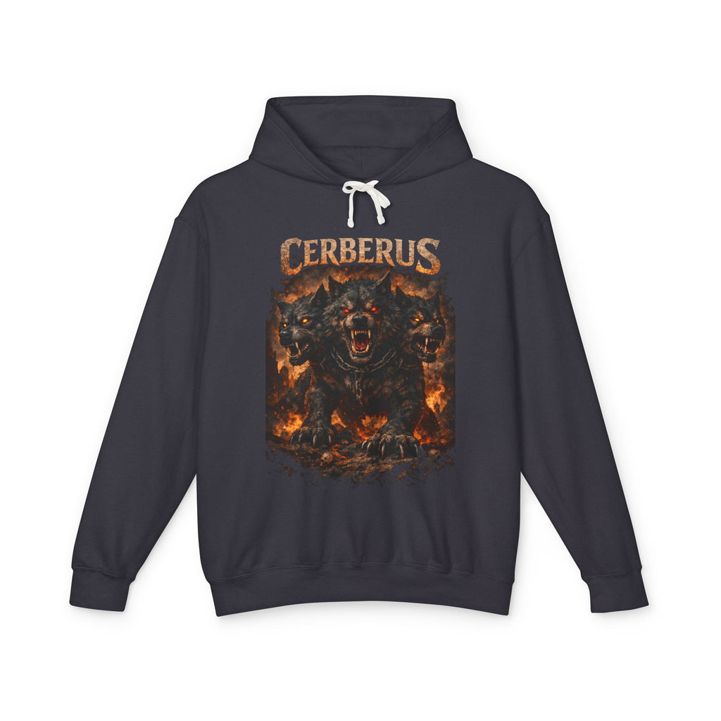 Cerberus Flames Hoodie — Mythical Three-Headed Dog Graphic Sweatshirt