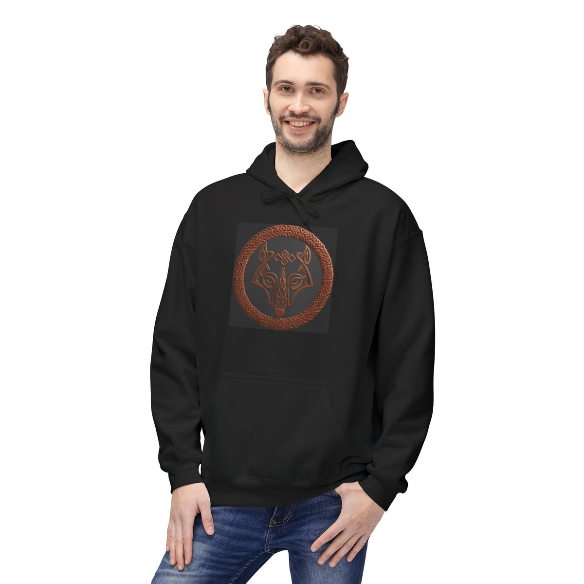 Viking Wolf Rune Hoodie – Norse Odin Wolf Medallion Sweatshirt