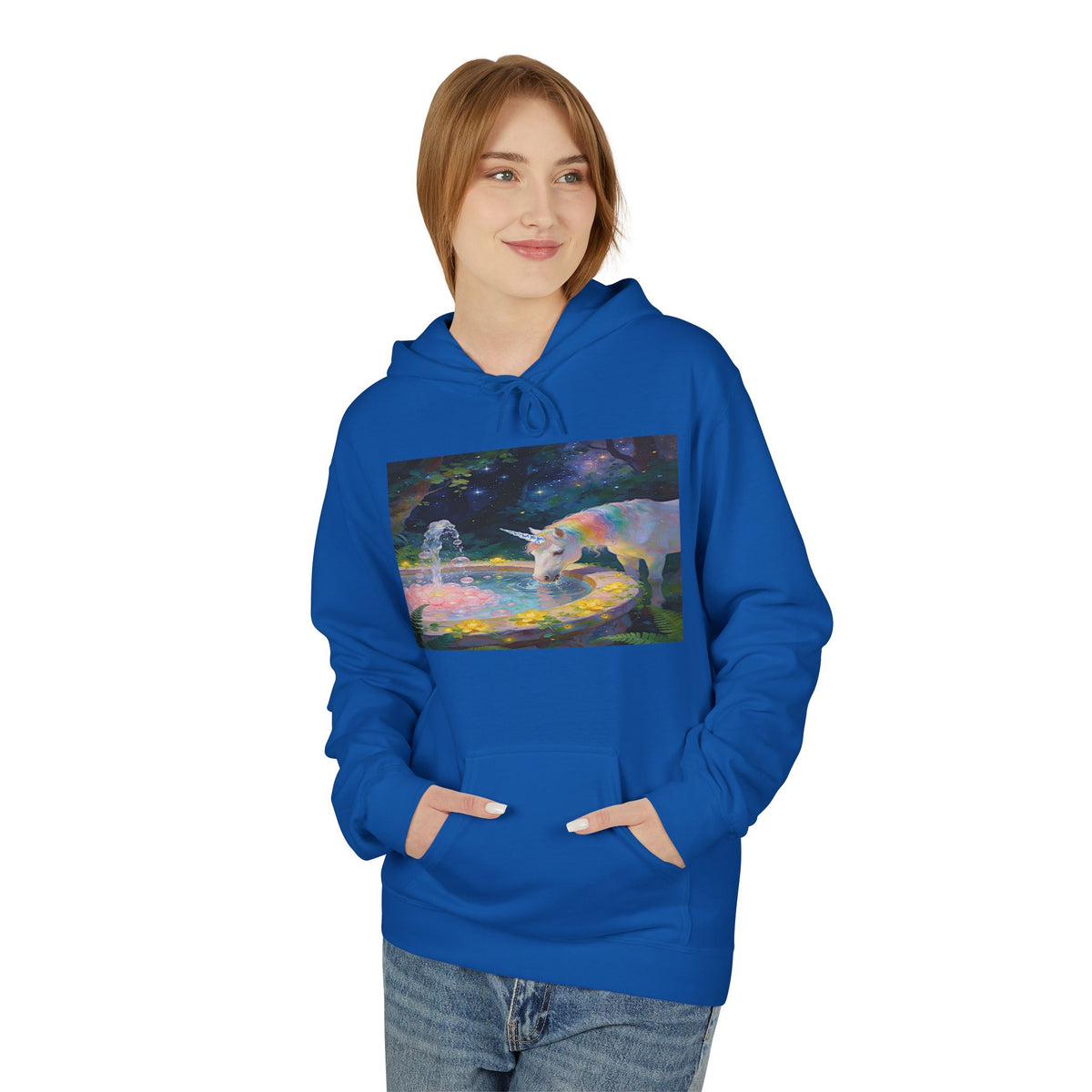Aurora Bear & Fountain Hoodie — Dreamy Watercolor Wildlife Pullover