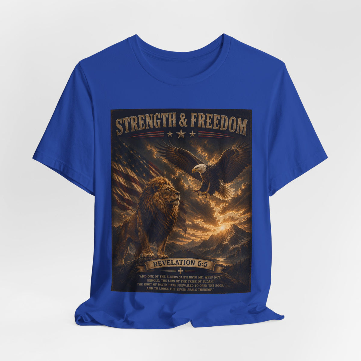 Strength & Freedom Christian Lion Tee – Revelation 5:5 Inspirational Graphic T-Shirt