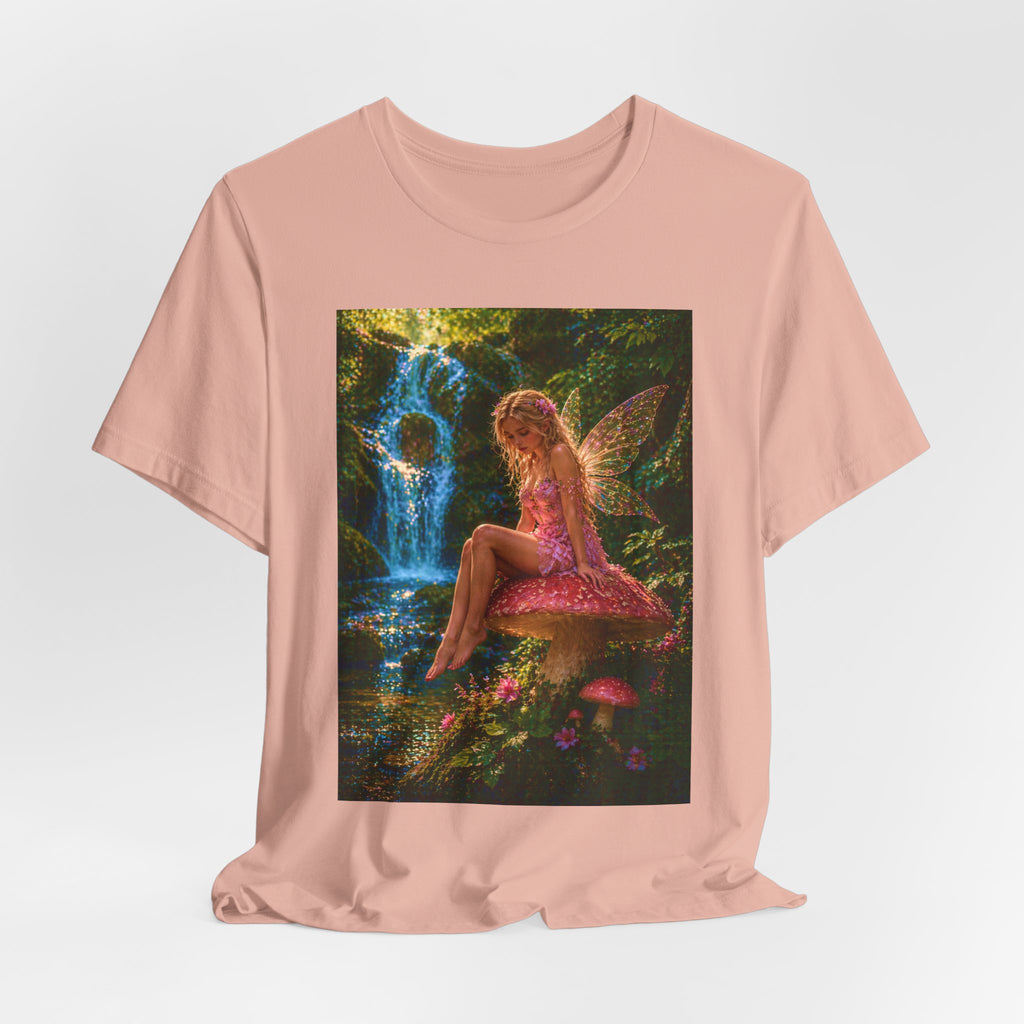 Fairy Garden T-Shirt – Enchanted Pink Fairy by Waterfall