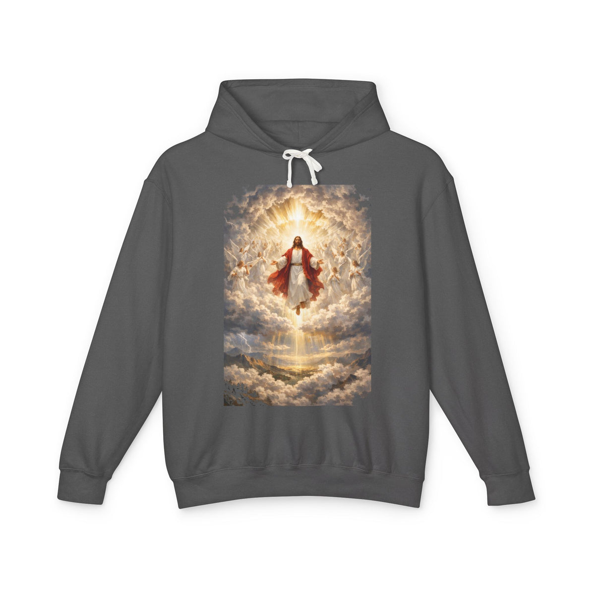 Christian Jesus Hoodie — Ascension Clouds Religious Graphic Sweatshirt