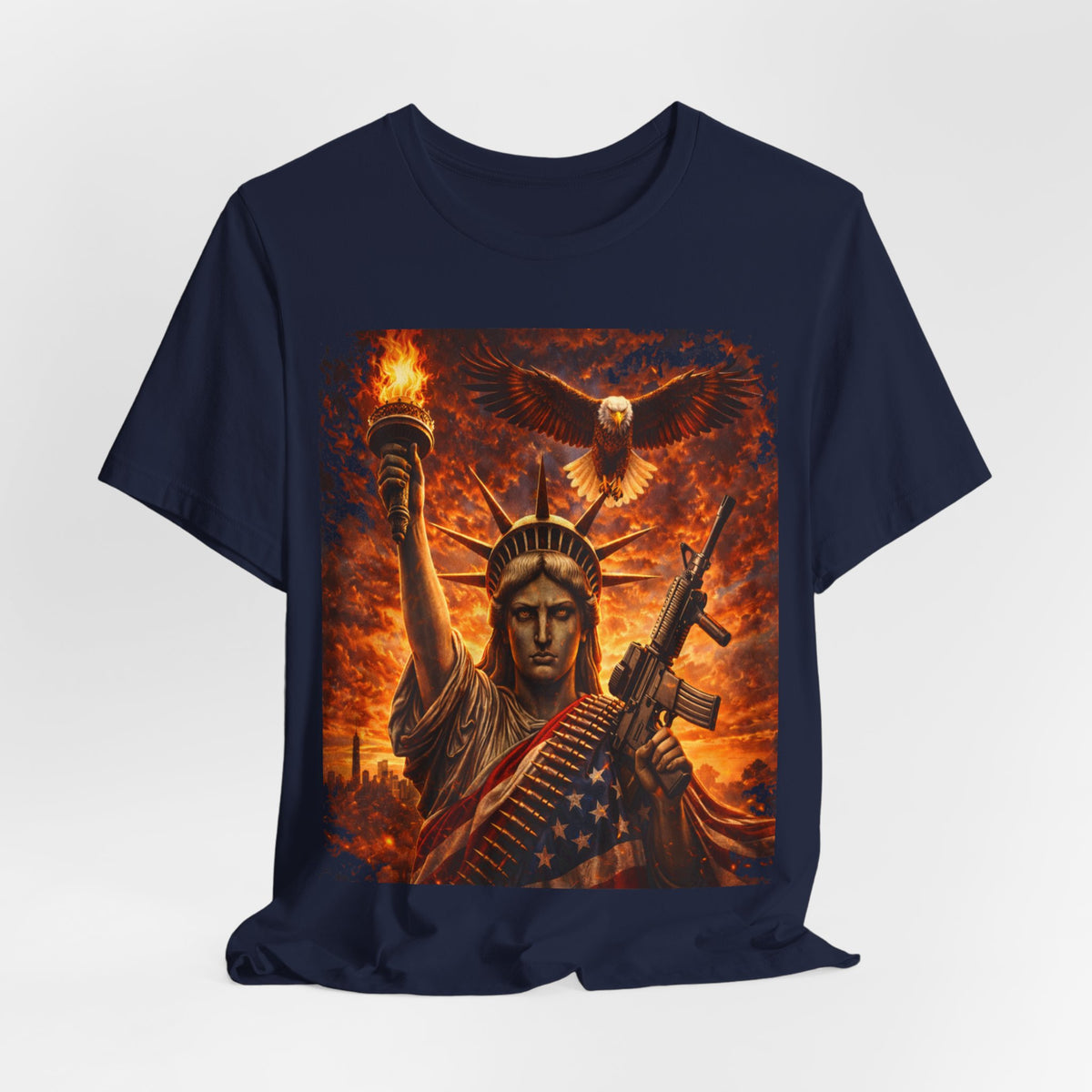 USA Liberty T-Shirt — Statue of Liberty with Eagle & Flag Graphic