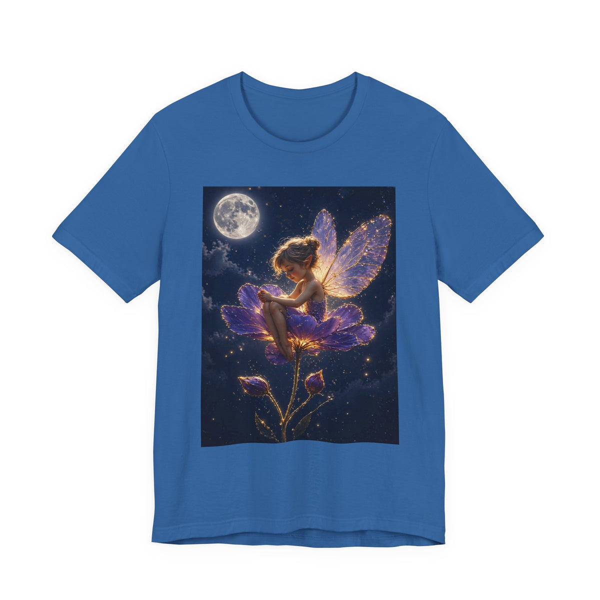 Fairy Night T-Shirt — Moonlit Fairy on Purple Flower
