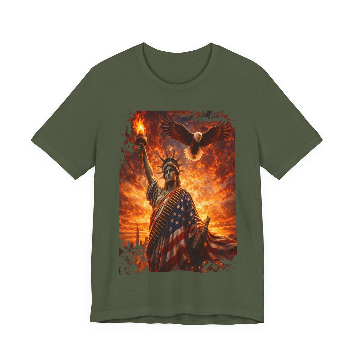 Liberty & Pride T-Shirt — Statue of Liberty with American Flag and Dove