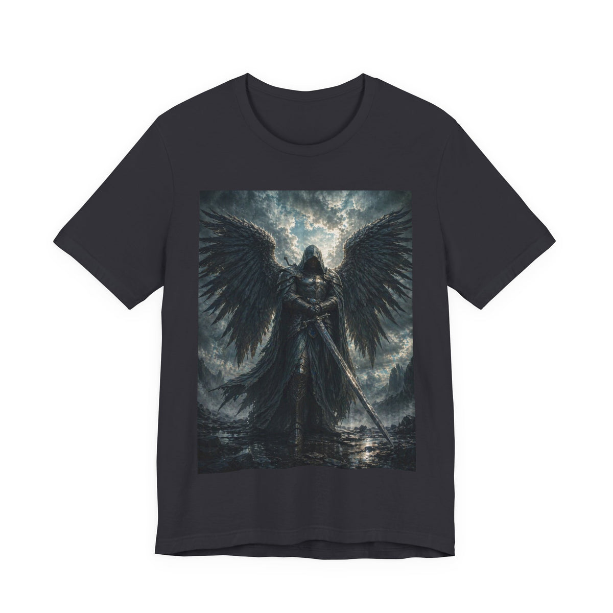 Dark Fallen Angel Graphic Tee — Gothic Warrior Angel T-Shirt