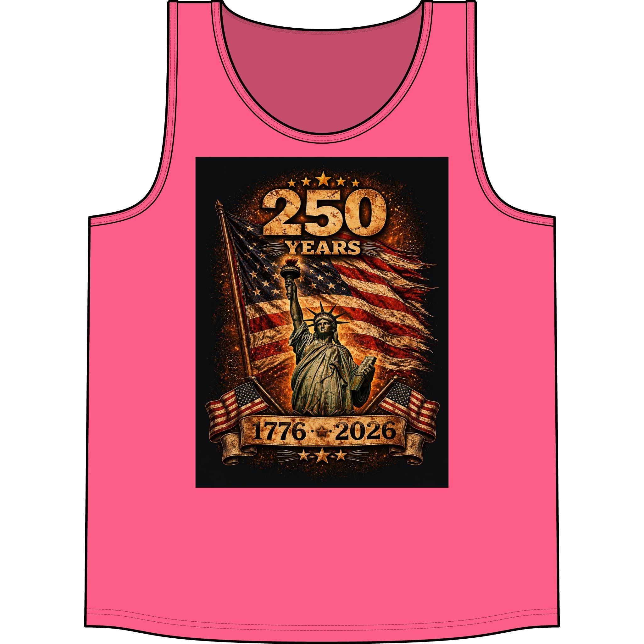 250 Years 1776–2026 Statue of Liberty American Flag Tank Top — Patriotic Independence Day Tee