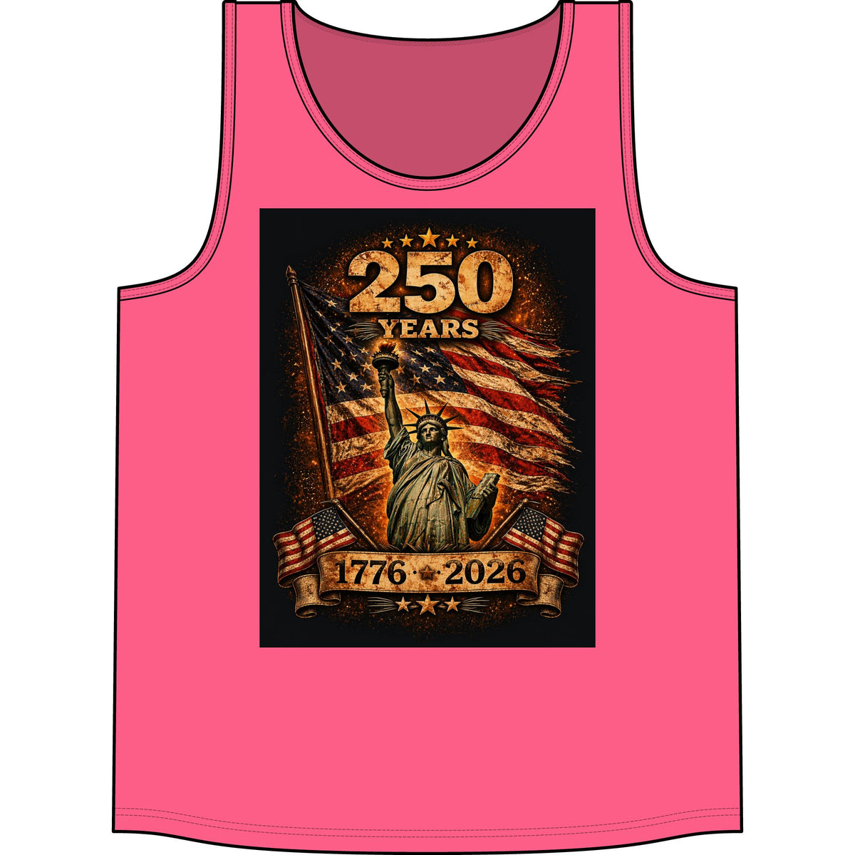 250 Years 1776–2026 Statue of Liberty American Flag Tank Top — Patriotic Independence Day Tee