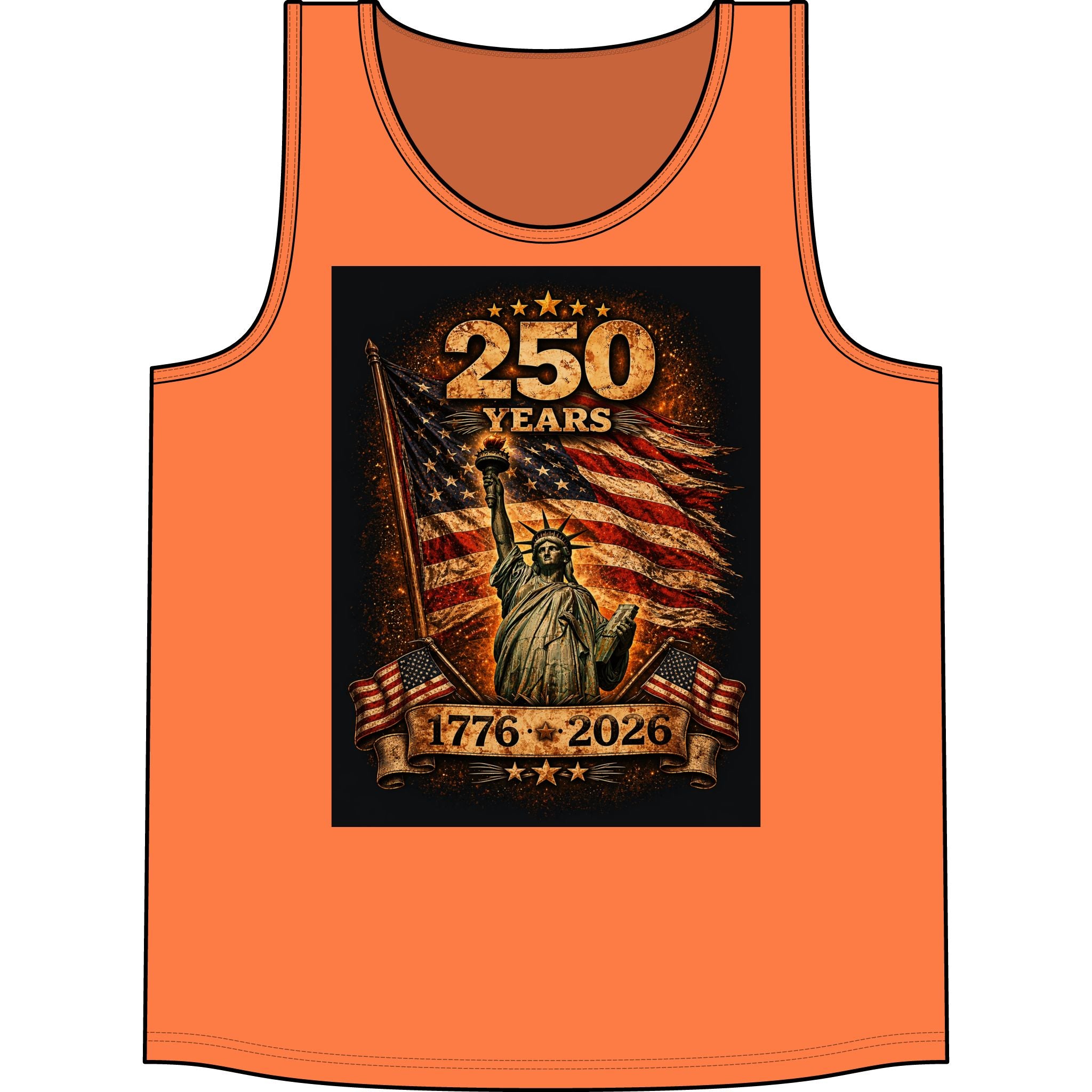 250 Years 1776–2026 Statue of Liberty American Flag Tank Top — Patriotic Independence Day Tee